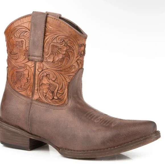 ROPER Women’s Western Brown Tooled Shaft Leather Short Boot. NWT SIZE 9.5 - Picture 2 of 10